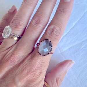 Rose gold + grey faceted moonstone ring - size 6